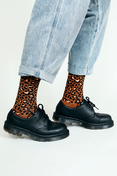 Leo Leopard Print Crew Sock