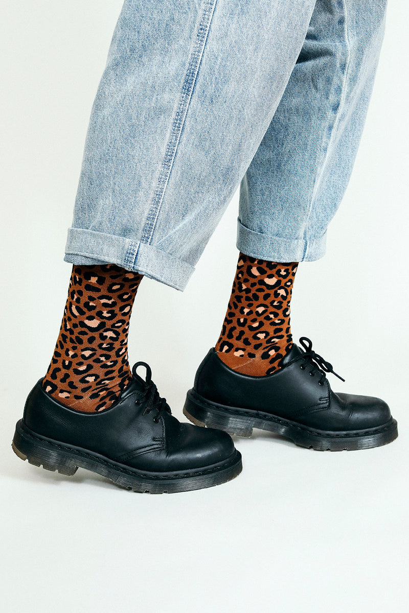 Leo Leopard Print Crew Sock
