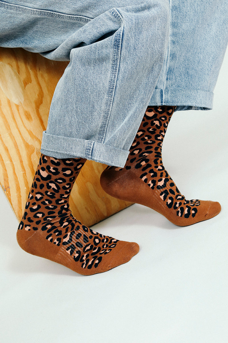 Leo Leopard Print Crew Sock