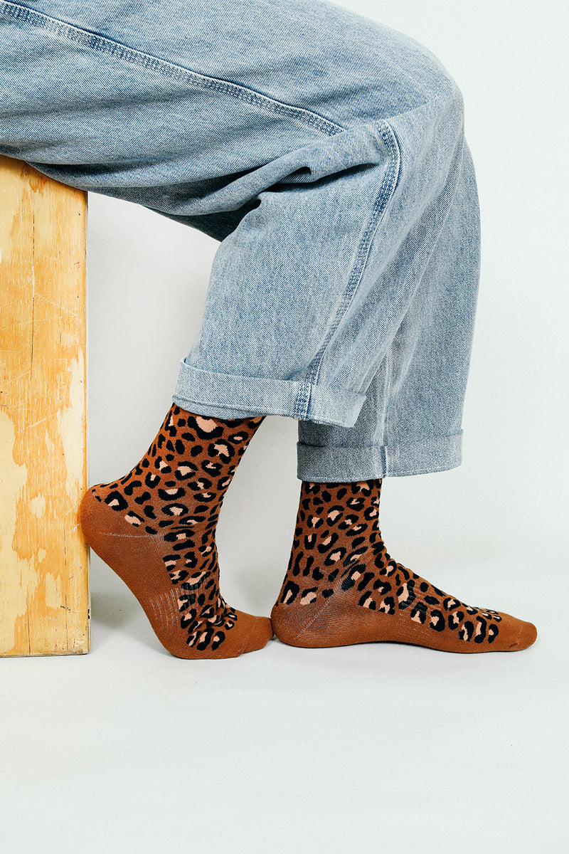 Leo Leopard Print Crew Sock