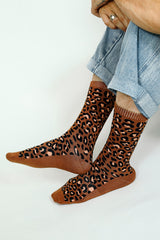 Leo Leopard Print Crew Sock