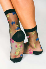 Happy Doodles Sheer Ankle Sock by Hannah Packer