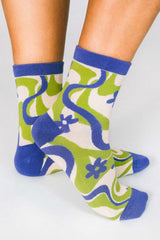 Funky Squiggly Flowers Knit Ankle Sock by Hannah Packer