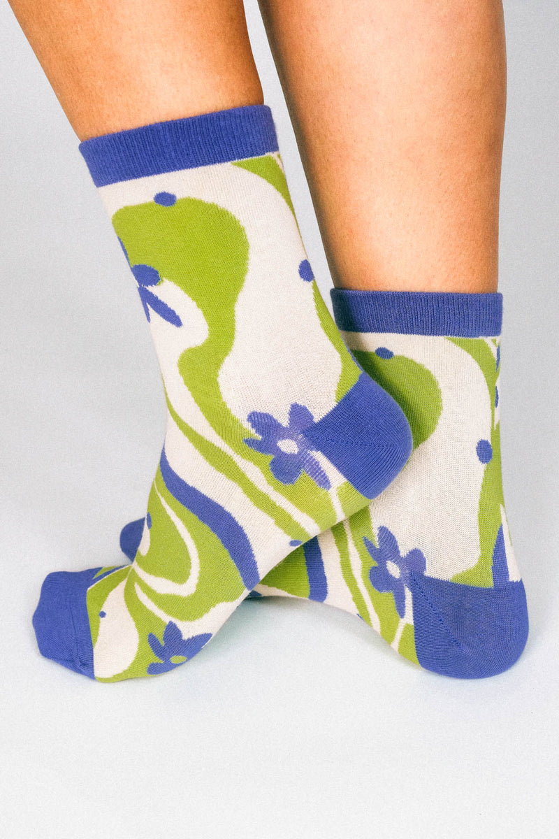 Funky Squiggly Flowers Knit Ankle Sock by Hannah Packer