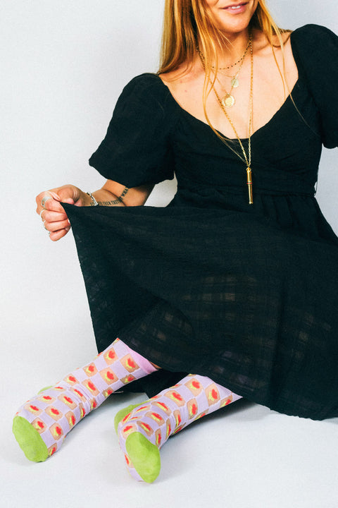 Checkered Tulips Sheer Ankle Sock by Hannah Packer