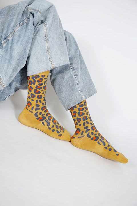 Leo Leopard Print Crew Sock