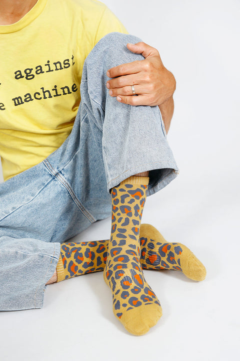 Leo Leopard Print Crew Sock